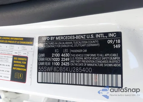2019 Mercedes-Benz C 300 from USA, damaged, VIN 55SWF8DB5KU285400